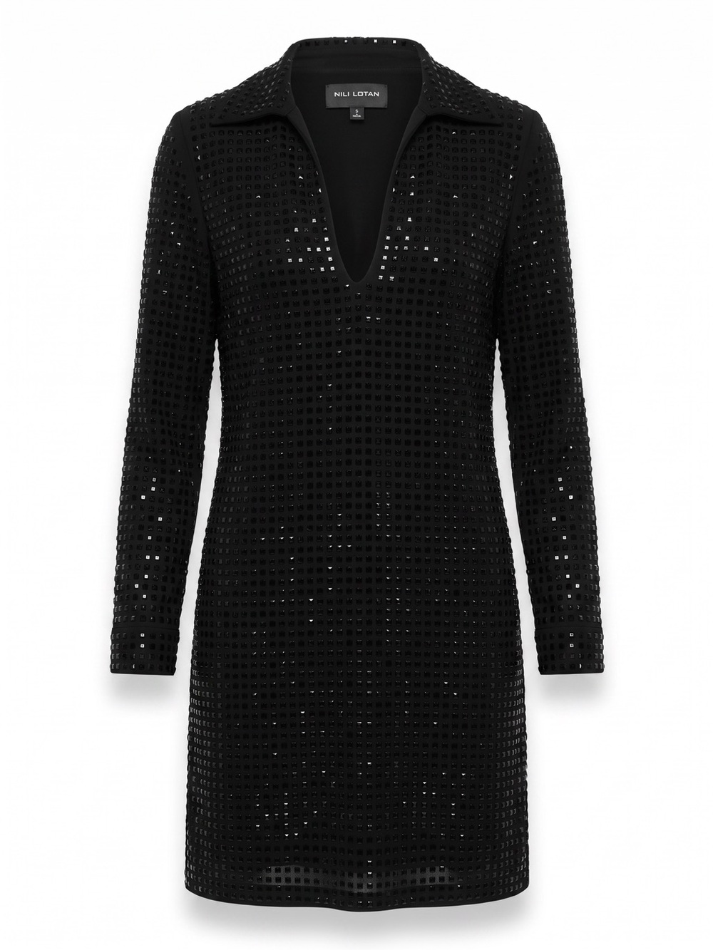 Nili Lotan Adelyn Dress | Black Crystal Beaded | Midi | Small | NWOT